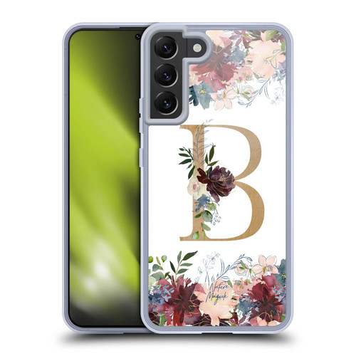 Nature Magick Flowers Monogram Floral Gold Letter B Soft Gel Case for Samsung Galaxy S22+ 5G & MagSafe