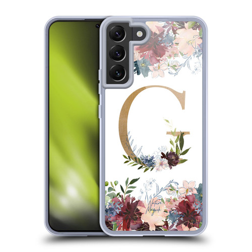 Nature Magick Flowers Monogram Floral Gold Letter G Soft Gel Case for Samsung Galaxy S22+ 5G & MagSafe