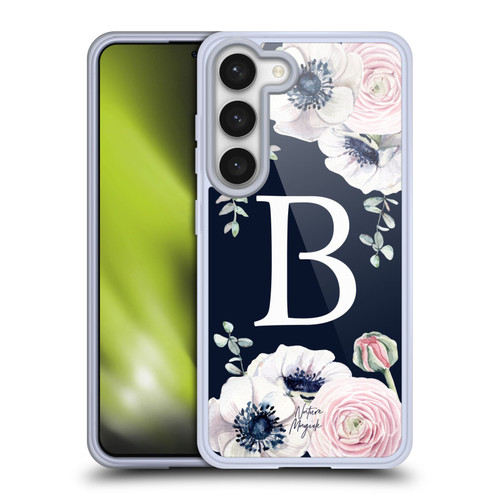 Nature Magick Floral Monogram Navy Flowers 1 Letter B Soft Gel Case for Samsung Galaxy S23 5G & MagSafe