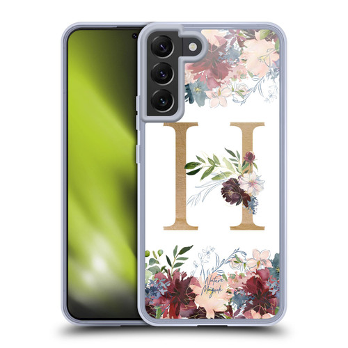 Nature Magick Flowers Monogram Floral Gold Letter H Soft Gel Case for Samsung Galaxy S22+ 5G & MagSafe