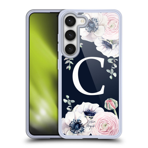 Nature Magick Floral Monogram Navy Flowers 1 Letter C Soft Gel Case for Samsung Galaxy S23 5G & MagSafe