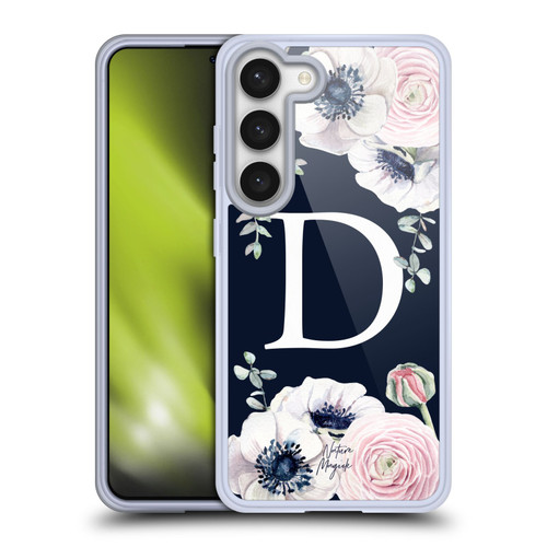 Nature Magick Floral Monogram Navy Flowers 1 Letter D Soft Gel Case for Samsung Galaxy S23 5G & MagSafe