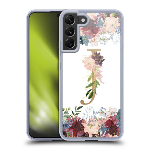 Nature Magick Flowers Monogram Floral Gold Letter J Soft Gel Case for Samsung Galaxy S22+ 5G & MagSafe