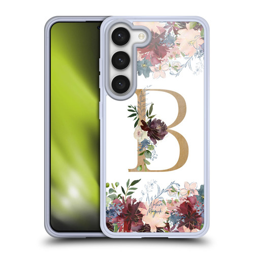 Nature Magick Flowers Monogram Floral Gold Letter B Soft Gel Case for Samsung Galaxy S23 5G & MagSafe