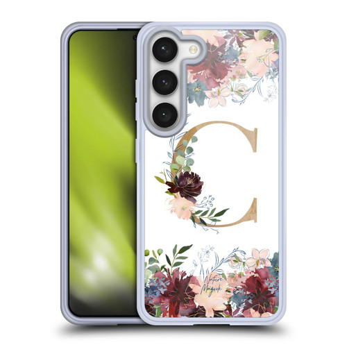 Nature Magick Flowers Monogram Floral Gold Letter C Soft Gel Case for Samsung Galaxy S23 5G & MagSafe