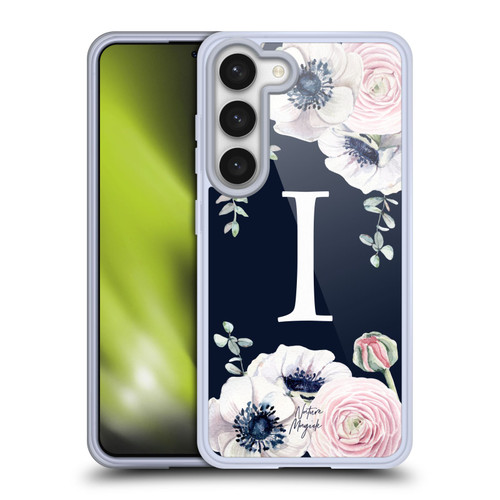 Nature Magick Floral Monogram Navy Flowers 1 Letter I Soft Gel Case for Samsung Galaxy S23 5G & MagSafe