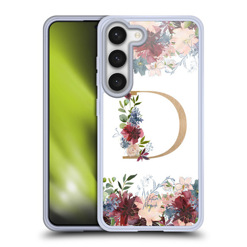 Nature Magick Flowers Monogram Floral Gold Letter D Soft Gel Case for Samsung Galaxy S23 5G & MagSafe