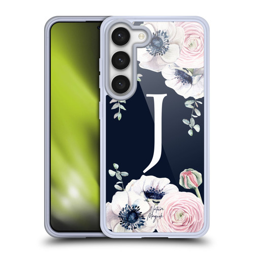 Nature Magick Floral Monogram Navy Flowers 1 Letter J Soft Gel Case for Samsung Galaxy S23 5G & MagSafe