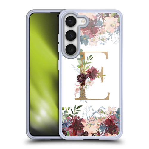 Nature Magick Flowers Monogram Floral Gold Letter E Soft Gel Case for Samsung Galaxy S23 5G & MagSafe