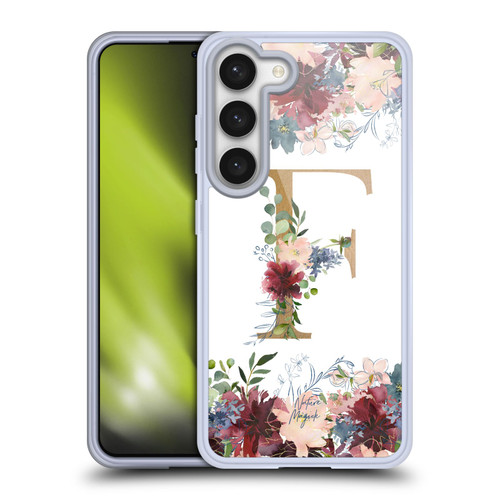 Nature Magick Flowers Monogram Floral Gold Letter F Soft Gel Case for Samsung Galaxy S23 5G & MagSafe