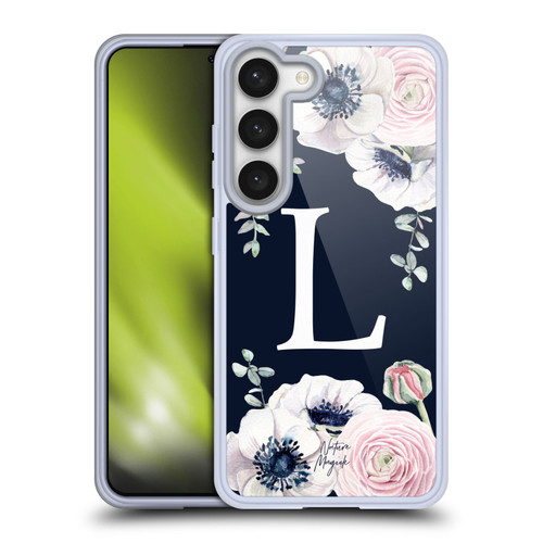 Nature Magick Floral Monogram Navy Flowers 1 Letter L Soft Gel Case for Samsung Galaxy S23 5G & MagSafe