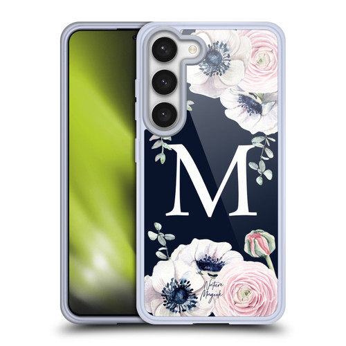 Nature Magick Floral Monogram Navy Flowers 1 Letter M Soft Gel Case for Samsung Galaxy S23 5G & MagSafe