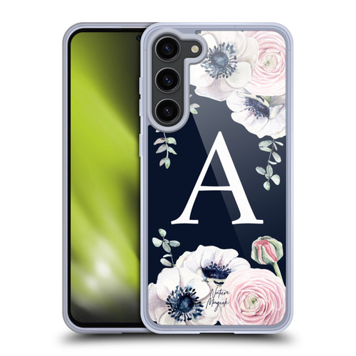 Nature Magick Floral Monogram Navy Flowers 1 Letter A Soft Gel Case for Samsung Galaxy S23+ 5G & MagSafe