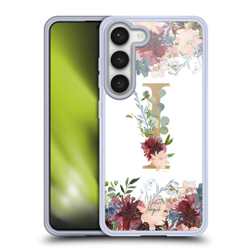 Nature Magick Flowers Monogram Floral Gold Letter I Soft Gel Case for Samsung Galaxy S23 5G & MagSafe