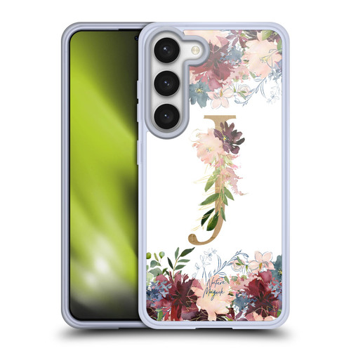 Nature Magick Flowers Monogram Floral Gold Letter J Soft Gel Case for Samsung Galaxy S23 5G & MagSafe