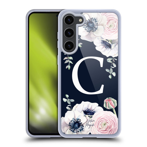 Nature Magick Floral Monogram Navy Flowers 1 Letter C Soft Gel Case for Samsung Galaxy S23+ 5G & MagSafe