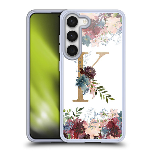 Nature Magick Flowers Monogram Floral Gold Letter K Soft Gel Case for Samsung Galaxy S23 5G & MagSafe