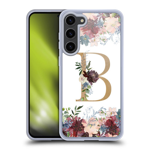 Nature Magick Flowers Monogram Floral Gold Letter B Soft Gel Case for Samsung Galaxy S23+ 5G & MagSafe