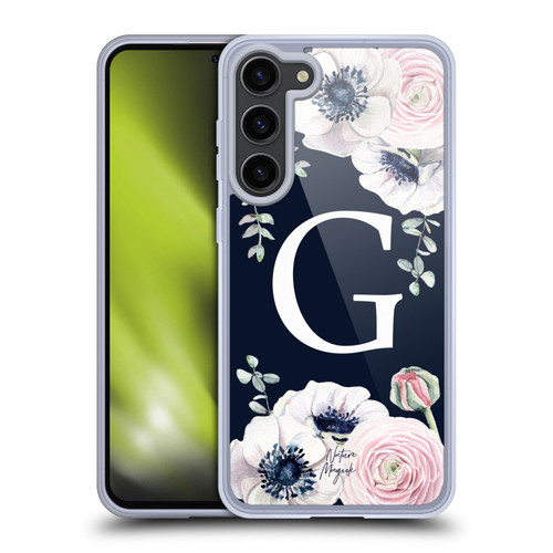 Nature Magick Floral Monogram Navy Flowers 1 Letter G Soft Gel Case for Samsung Galaxy S23+ 5G & MagSafe