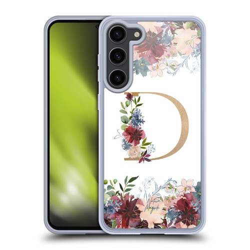 Nature Magick Flowers Monogram Floral Gold Letter D Soft Gel Case for Samsung Galaxy S23+ 5G & MagSafe