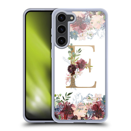 Nature Magick Flowers Monogram Floral Gold Letter E Soft Gel Case for Samsung Galaxy S23+ 5G & MagSafe