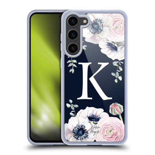 Nature Magick Floral Monogram Navy Flowers 1 Letter K Soft Gel Case for Samsung Galaxy S23+ 5G & MagSafe