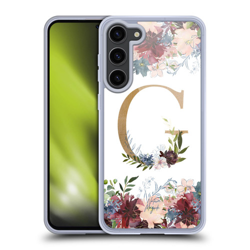 Nature Magick Flowers Monogram Floral Gold Letter G Soft Gel Case for Samsung Galaxy S23+ 5G & MagSafe