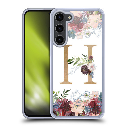 Nature Magick Flowers Monogram Floral Gold Letter H Soft Gel Case for Samsung Galaxy S23+ 5G & MagSafe