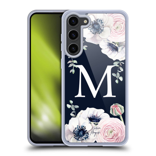 Nature Magick Floral Monogram Navy Flowers 1 Letter M Soft Gel Case for Samsung Galaxy S23+ 5G & MagSafe