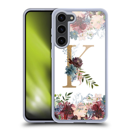 Nature Magick Flowers Monogram Floral Gold Letter K Soft Gel Case for Samsung Galaxy S23+ 5G & MagSafe