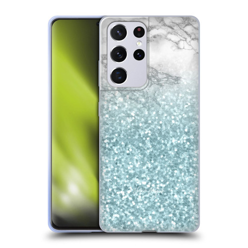 Nature Magick Marble Glitter Sparkle Pastel Teal Green Sparkles Soft Gel Case for Samsung Galaxy S21 Ultra 5G & MagSafe