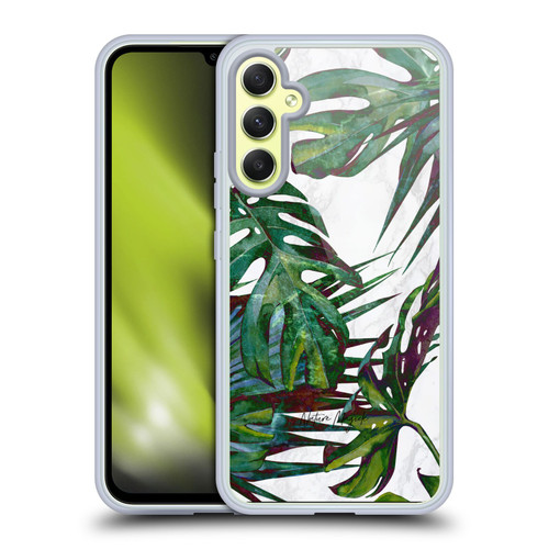 Nature Magick Tropical Palm Leaves On Marble Deep Green Palm Soft Gel Case for Samsung Galaxy A34 5G