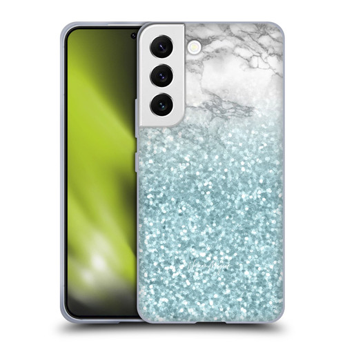Nature Magick Marble Glitter Sparkle Pastel Teal Green Sparkles Soft Gel Case for Samsung Galaxy S22 5G & MagSafe