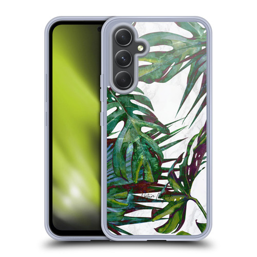Nature Magick Tropical Palm Leaves On Marble Deep Green Palm Soft Gel Case for Samsung Galaxy A54 5G