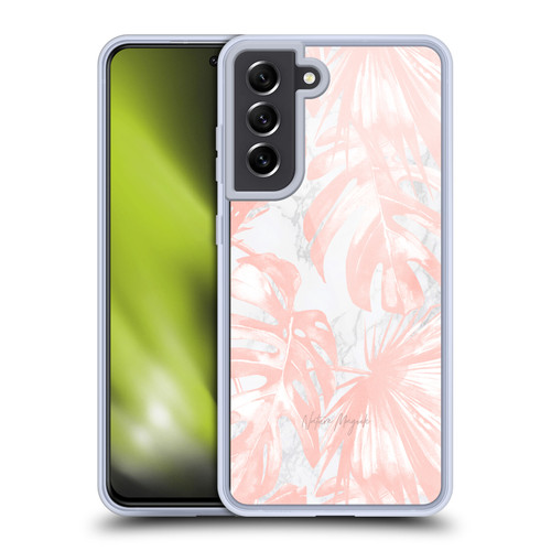 Nature Magick Tropical Palm Leaves On Marble Blush Pink Island Soft Gel Case for Samsung Galaxy S21 FE 5G & MagSafe