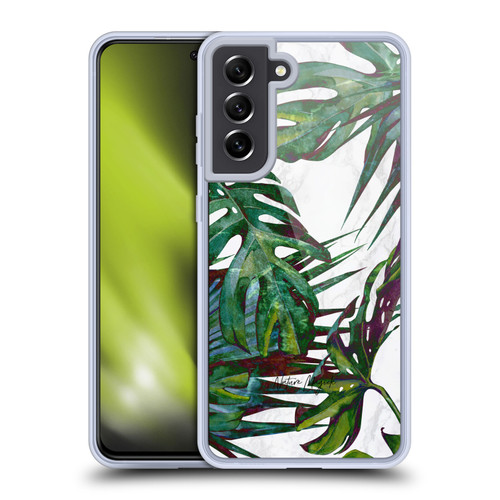 Nature Magick Tropical Palm Leaves On Marble Deep Green Palm Soft Gel Case for Samsung Galaxy S21 FE 5G & MagSafe