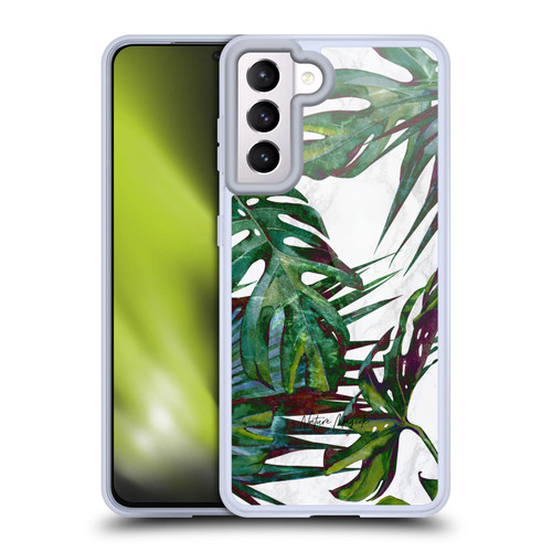 Nature Magick Tropical Palm Leaves On Marble Deep Green Palm Soft Gel Case for Samsung Galaxy S21 5G & MagSafe