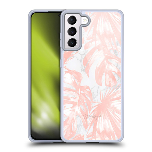 Nature Magick Tropical Palm Leaves On Marble Blush Pink Island Soft Gel Case for Samsung Galaxy S21+ 5G & MagSafe