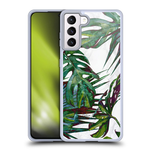 Nature Magick Tropical Palm Leaves On Marble Deep Green Palm Soft Gel Case for Samsung Galaxy S21+ 5G & MagSafe