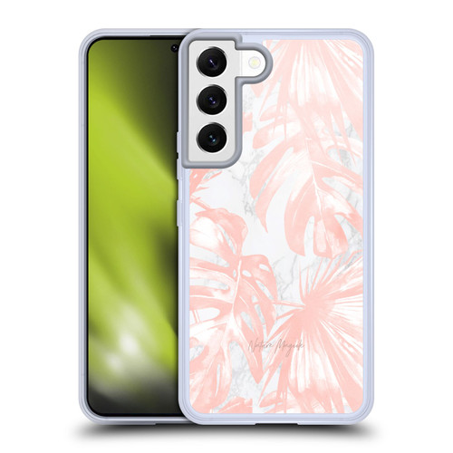 Nature Magick Tropical Palm Leaves On Marble Blush Pink Island Soft Gel Case for Samsung Galaxy S22 5G & MagSafe