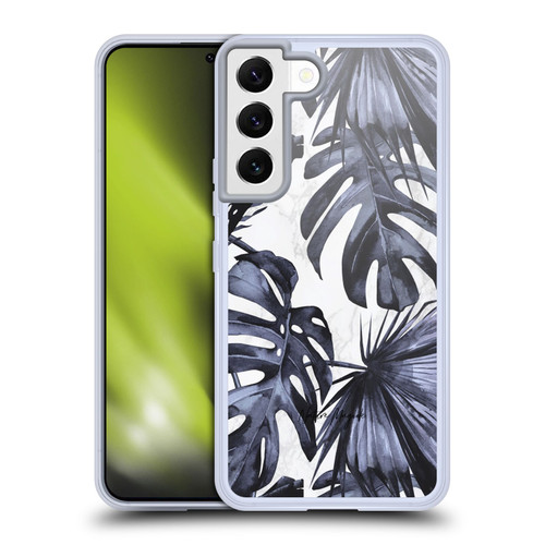 Nature Magick Tropical Palm Leaves On Marble Navy Blue Beach Soft Gel Case for Samsung Galaxy S22 5G & MagSafe