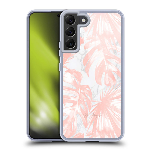 Nature Magick Tropical Palm Leaves On Marble Blush Pink Island Soft Gel Case for Samsung Galaxy S22+ 5G & MagSafe