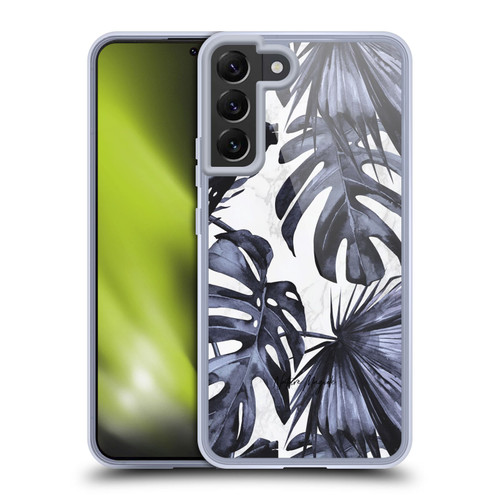 Nature Magick Tropical Palm Leaves On Marble Navy Blue Beach Soft Gel Case for Samsung Galaxy S22+ 5G & MagSafe