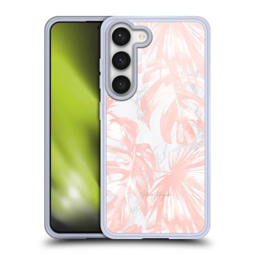 Nature Magick Tropical Palm Leaves On Marble Blush Pink Island Soft Gel Case for Samsung Galaxy S23 5G & MagSafe