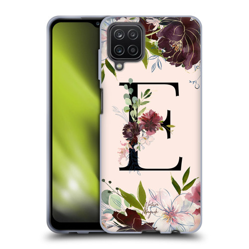 Nature Magick Rose Gold Flowers Monogram 1 Letter E Soft Gel Case for Samsung Galaxy A12 (2020)