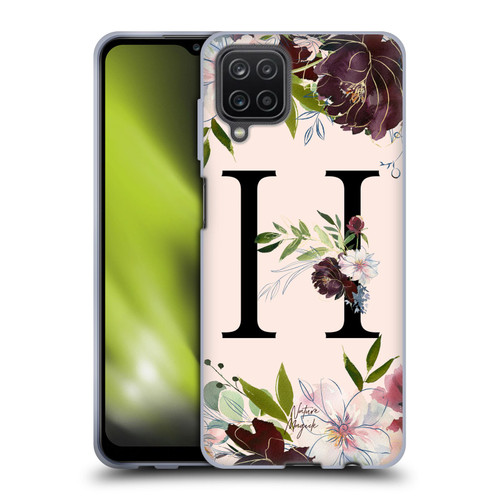 Nature Magick Rose Gold Flowers Monogram 1 Letter H Soft Gel Case for Samsung Galaxy A12 (2020)