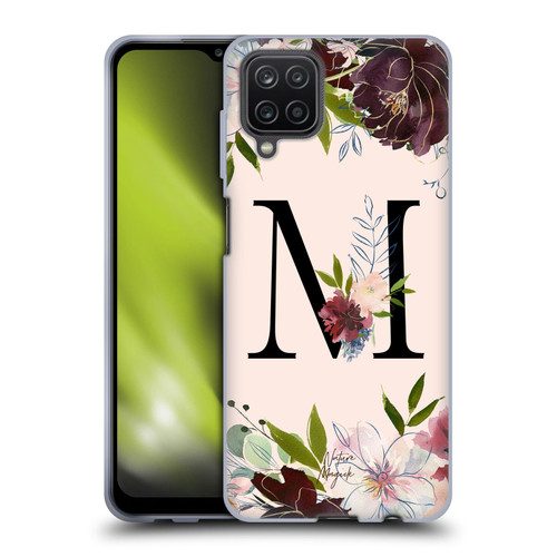 Nature Magick Rose Gold Flowers Monogram 1 Letter M Soft Gel Case for Samsung Galaxy A12 (2020)