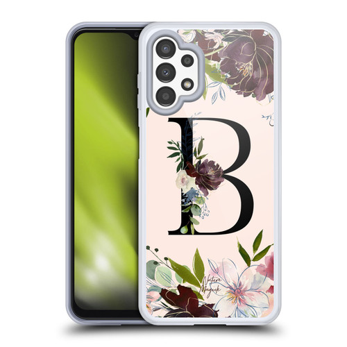 Nature Magick Rose Gold Flowers Monogram 1 Letter B Soft Gel Case for Samsung Galaxy A13 (2022)