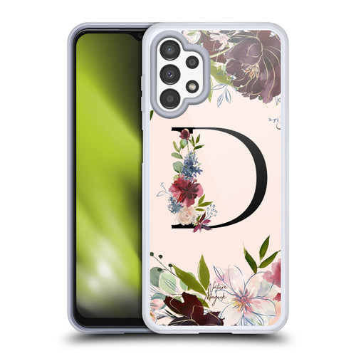 Nature Magick Rose Gold Flowers Monogram 1 Letter D Soft Gel Case for Samsung Galaxy A13 (2022)