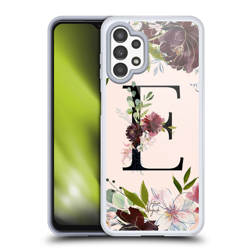 Nature Magick Rose Gold Flowers Monogram 1 Letter E Soft Gel Case for Samsung Galaxy A13 (2022)